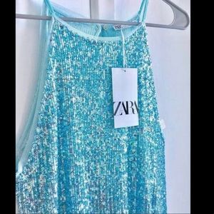 Zara turquoise sequin halter gown